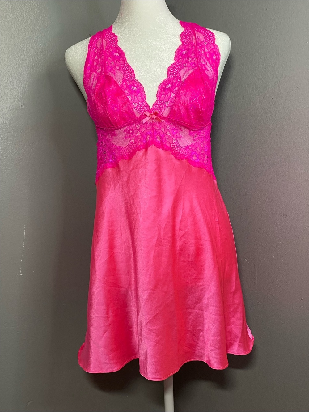 Victoria’s Secret Hot Pink Lace Satin Chemise